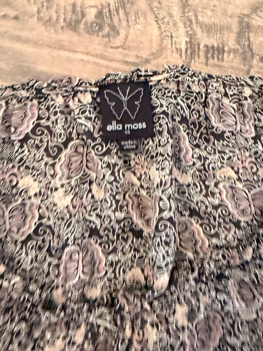Ella Moss Black Floral Print Blouse with Dusty Pink Accents
